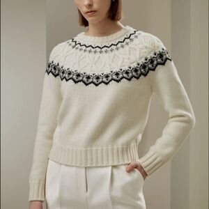 Lilysilk Fair Isle Crewneck Sweater XS  Wool Cashmere Off White Cable